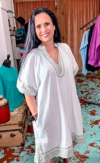 Striped Mixed V-Neck Mini Dress