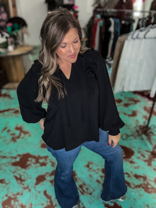 Black Ruffled Sleeve Blouse