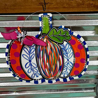 Blue/White Patterned Pumpkin Door Hanger