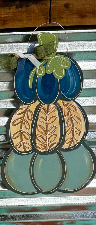 Triple Blue Pumpkin Door Hanger