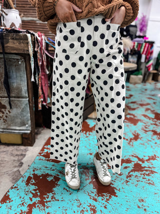 Polka Dot Print Wide Pants