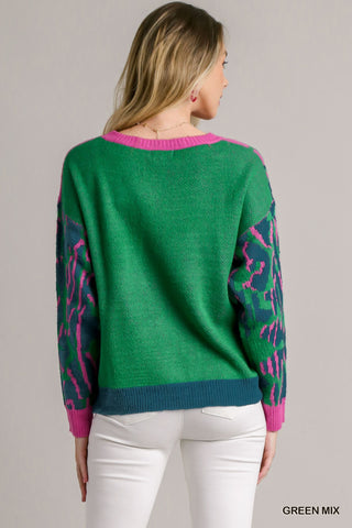 Colorblock Leopard Pullover Sweater
