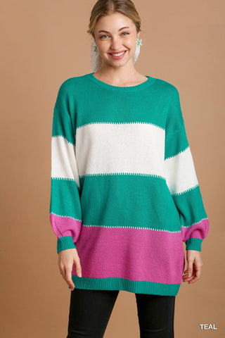 Color Block Tunic Dress Sweater