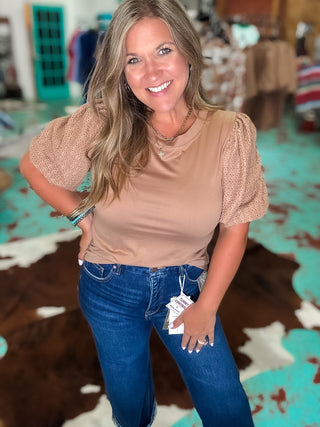 Solid Top With Contrast Puffed Sleeves
