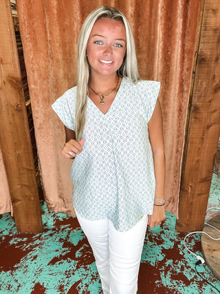 Geometric Print Flutter Sleeve Top
