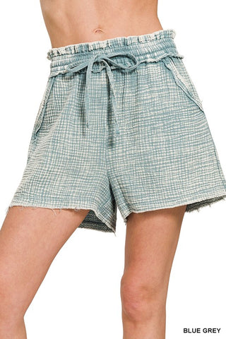 Washed Gauze Frayed Hem Shorts