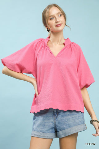Bubbled Sleeved Seersucker Top