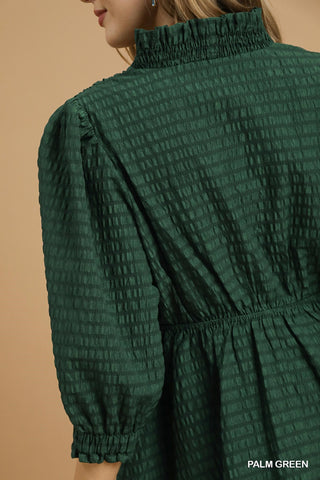 Ruffle Trim Textured Babydoll Dress