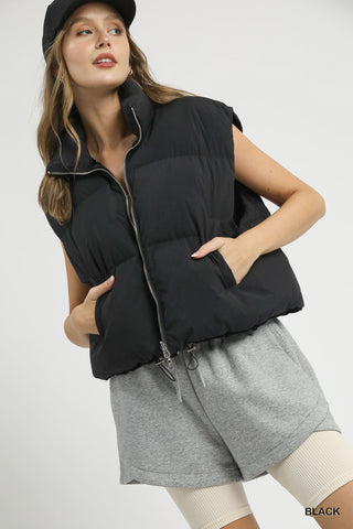 High Neck Puffer Vest with Zip Front