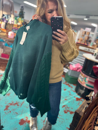 CeCe Cable Sleeve Sweater - Hunter Green