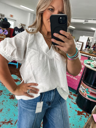 Textured V-Neck Short Sleeve Top