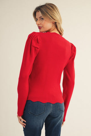 Scallop Edge Detail Rip Knit Top