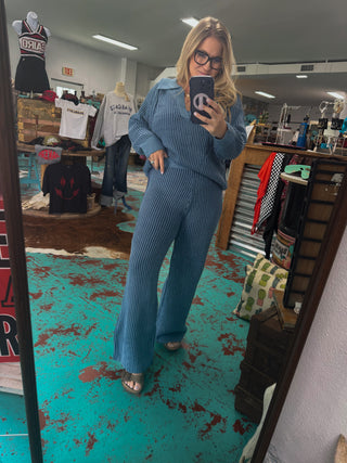 Two Tone Rib Set - navy