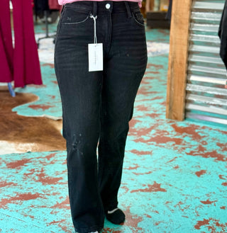 Mid Rise Black Ankle Straight Jeans