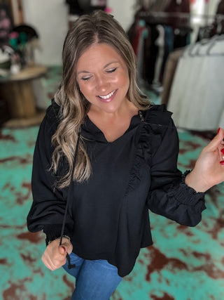 Black Ruffled Sleeve Blouse