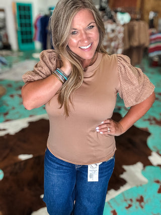 Solid Top With Contrast Puffed Sleeves