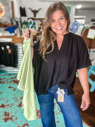 Linen Oversized Boxy Cut V-Neck Top