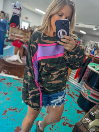 Camo Colorblock French Terry Top