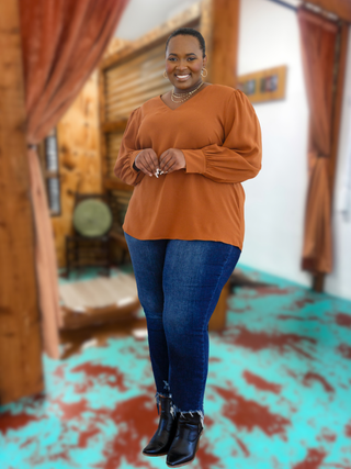 Enjoy This Moment V Neck Blouse In Toffee