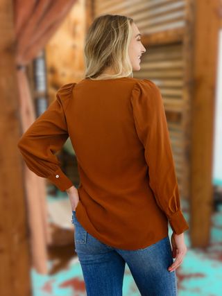 Enjoy This Moment V Neck Blouse In Toffee