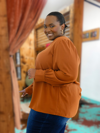 Enjoy This Moment V Neck Blouse In Toffee