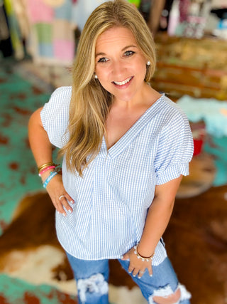 Gingham Vneck Blouse