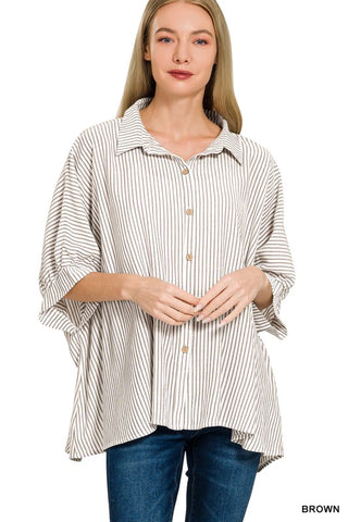 Woven Strip Button Down Top