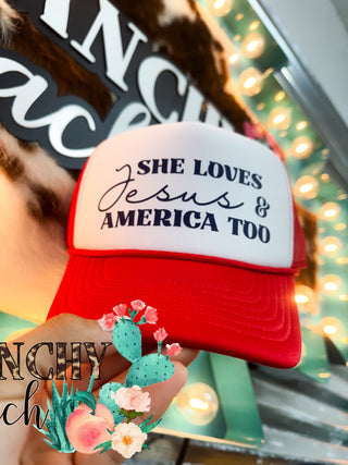 She Loves Jesus, America too Trucker Hat