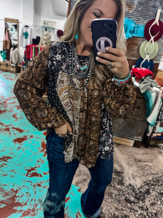 Brown Paisley Chiffon Top