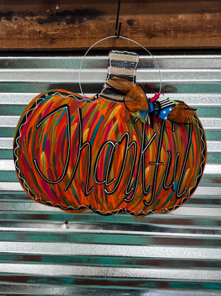 Colorful Thankful Pumpkin Door Hanger