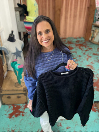 Textured Knit Drop Shoulder Sweater