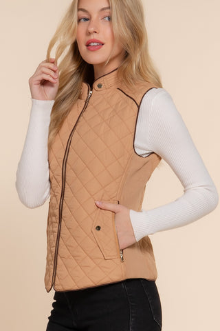 Suede Piping Rib Quilted Vest