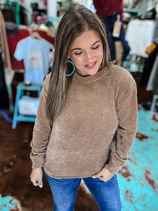 Chenille Waffle Round Neck Sweater