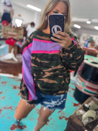 Camo Colorblock French Terry Top