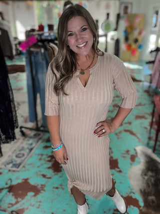 Ribbed Knit Midi Sweater Dress
