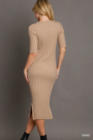 Ribbed Knit Midi Sweater Dress