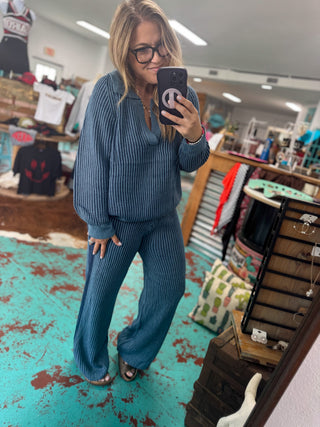 Two Tone Rib Set - navy