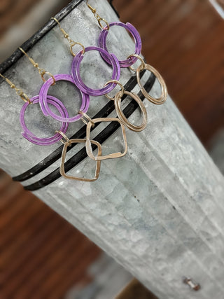 Purple/Gold Dangle Earrings