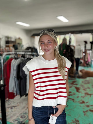 Oversized Crew Neck Stripe Sweater Vest