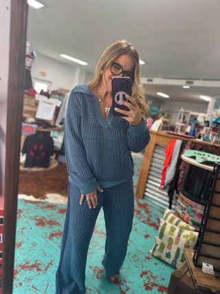 Two Tone Rib Set - navy