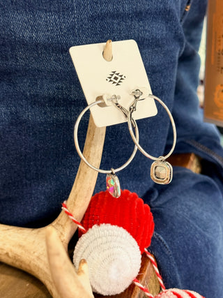 Crystal Stone Charm Hoop Earrings