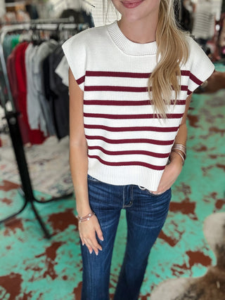 Oversized Crew Neck Stripe Sweater Vest