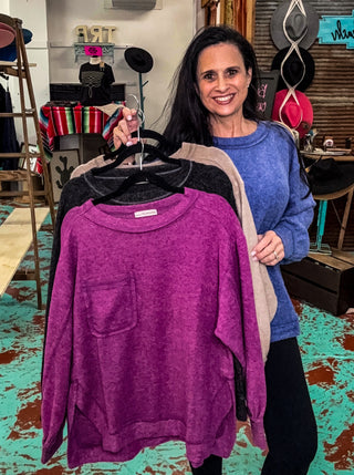 Brushed Hacci Hi-low Round Neck Sweater