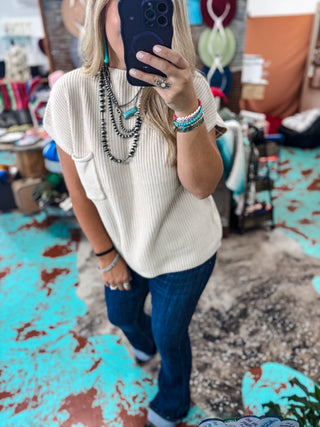 Mock Neck Short Sleeve Sweater