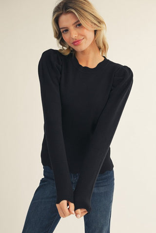 Scallop Edge Detail Rip Knit Top