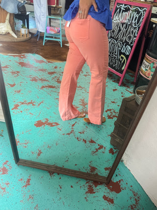 Cello Pull On Mid Rise Flare Jeggings - Coral Peach