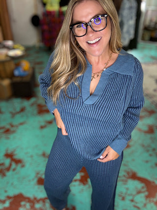 Two Tone Rib Set - navy