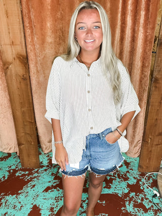 Woven Strip Button Down Top