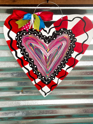 Red White Heart Door Hanger