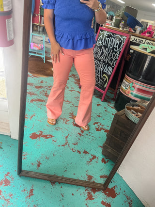 Cello Pull On Mid Rise Flare Jeggings - Coral Peach
